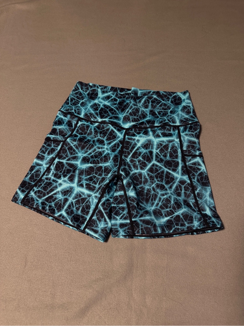 Size Small 5 in. High-Waist Black & Teal Printed Women’s Athletic Shorts
